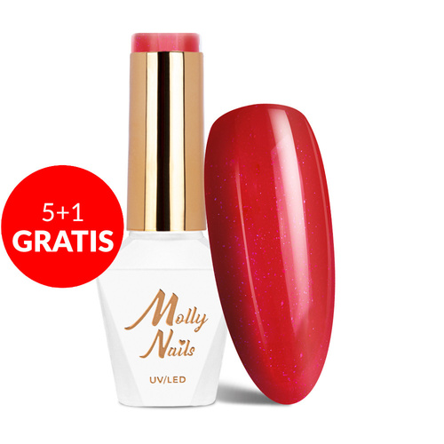 5 + 1 gratuit Vernis hybride MollyNails Hearts & Kisses Dazzling Kisses sans HEMA/Di-HEMA 8 g n° 197