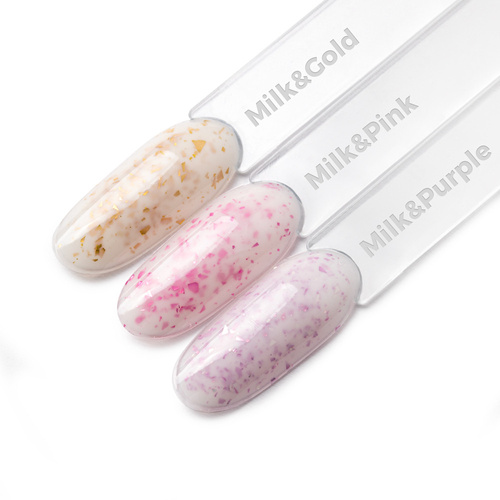 10 + 1 gratis Milchfarbene Kautschukbasis „Flakes Rubber Base Milk&Pink“ von MollyLac, HEMA-frei, 10 Gramm