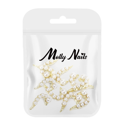 Ozdoby do paznokci serce 3D Molly Nails white pearl 10 szt
