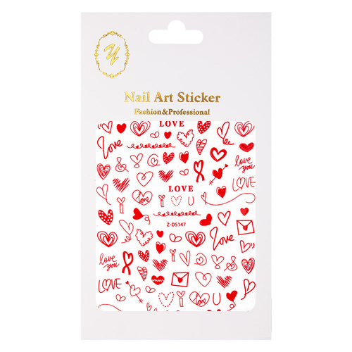 Adhesivos para uñas finos y autoadhesivos con forma de corazones Z-D5147 rojos