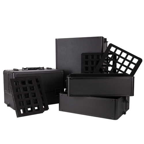 XXXL 4-in-1 Cosmetic Case with 360° Swivel Wheels - Solid Black with Black Hardware