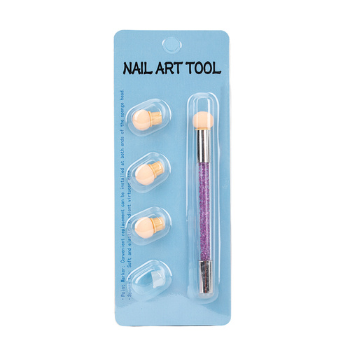 Pinceau éponge double face pour ombre et nail art avec tampon à strass violet