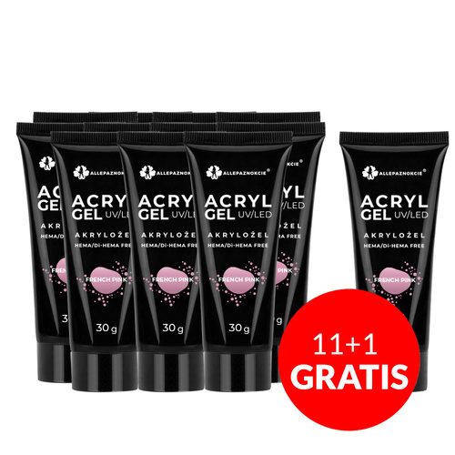 11+1 gratis Gel acrilico Allepaznokcie HEMA/Di-HEMA Free French Pink 30 g