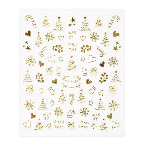 10+1 Free MollyNails TH-1456 Gold Christmas Self-Adhesive Nail Stickers