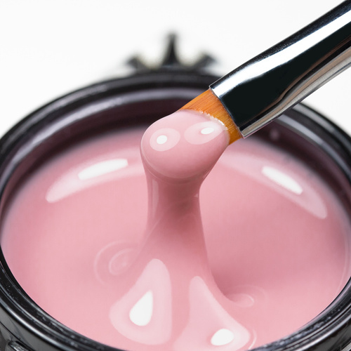 10 + 1 gratuit Gel de construction auto-nivelant, dur, de densité moyenne, Molly Nails Smoky Pink, sans HEMA/Di-HEMA, 15 g