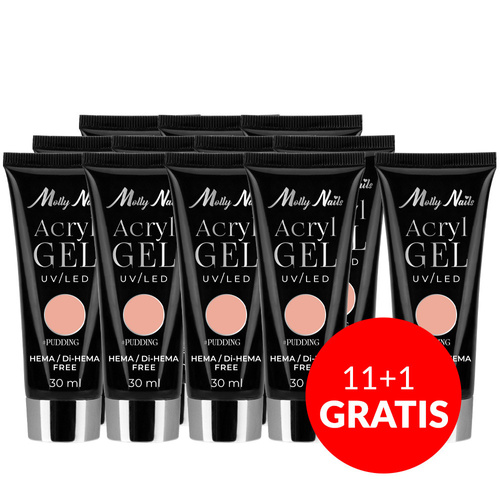 11+1 gratis Acrylgel Polygel Aufbau-Gel für Nagelverlängerungen AcrylGel Molly Nails HEMA/Di-HEMA-frei Pudding 30 ml