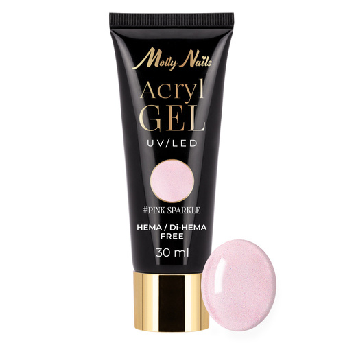 Gel acrylique Polygel pour extension des ongles AcrylGel Molly Nails sans HEMA/Di-HEMA, rose pailleté, 30 ml