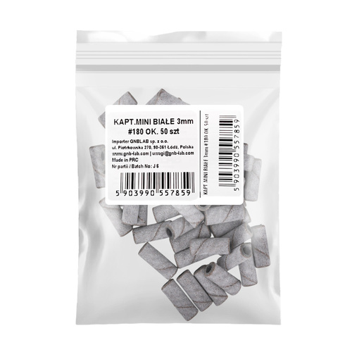 Capuchons pour manucure et pédicure, mandrins, embouts abrasifs, mini-cylindres blancs, 3 mm, grain 180, 50 pièces