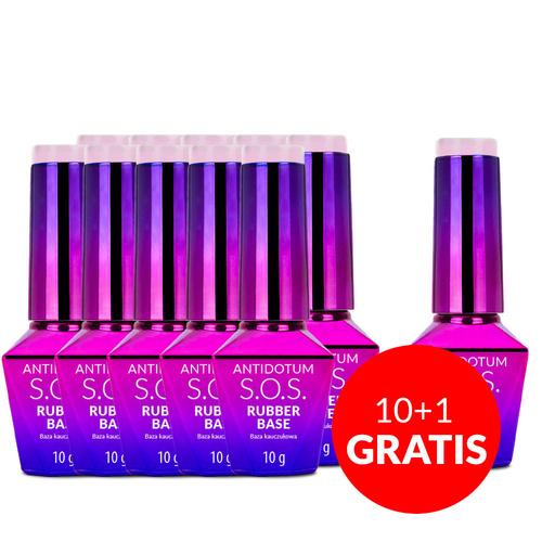 10 + 1 gratis: Base de caucho para uñas flexibles S.O.S. Antidotum Molly Nails Cotton Candy 10 g
