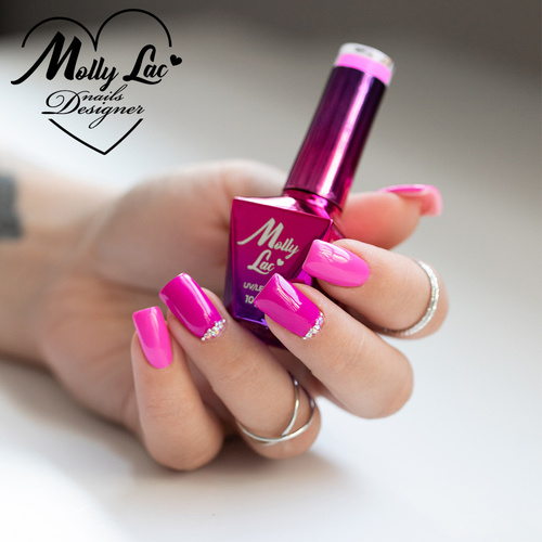 5+1gratis Lakier hybrydowy MollyLac Power Flower fuchsia HEMA/Di-HEMA Free 10g Nr 724