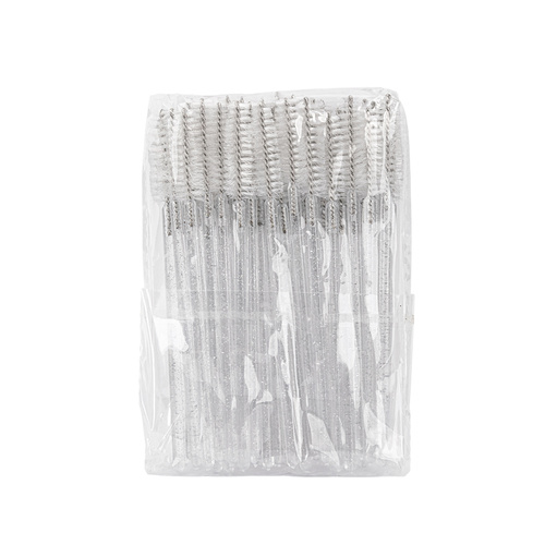 Cepillo para pestañas de nailon blanco - varilla transparente/negra, 50 unidades