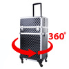 Trousse de maquillage XXXL 4 en 1, valise de maquillage à roulettes pivotantes à 360 degrés, Diamond 3D, noire avec des finitions argentées