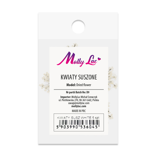 Suszone kwiaty do zdobień paznokci MollyLac White 5szt