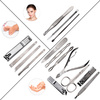 Set mit 15 Kosmetikzubehörteilen für Maniküre, Pediküre und Gesichtsbehandlungen in einem schwarz-braunen Etui – CC045