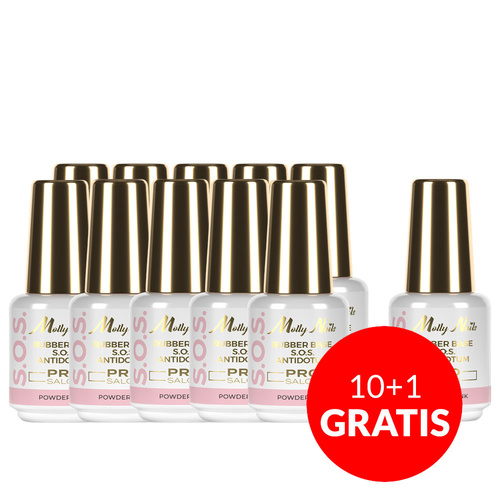 10+1 free Rubber base flexible nails for decorations S.O.S. Antidote Pro Salon Molly Nails Powder Pink 15g