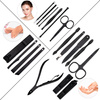 Set of 18 cosmetic accessories for manicure, pedicure, and facial treatments in a black and red case - CC046