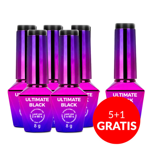 5+1 gratis Molly Nails Hybridlack Ultimate Black, HEMA/Di-HEMA-frei, 8 g