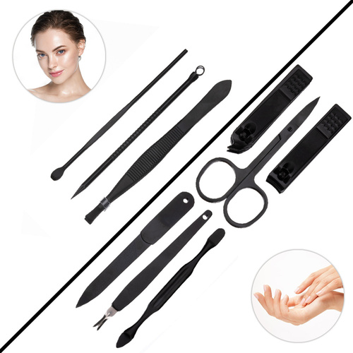 Zestaw 9 akcesoriów kosmetycznych do manicure, pedicure i regulacji brwi w korkowym etui - CC044