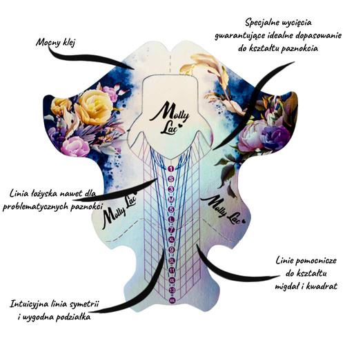 Modèles de moules à ongles 2 en 1 pour salon et professionnels MollyLac Fleurs Holo, 500 pièces