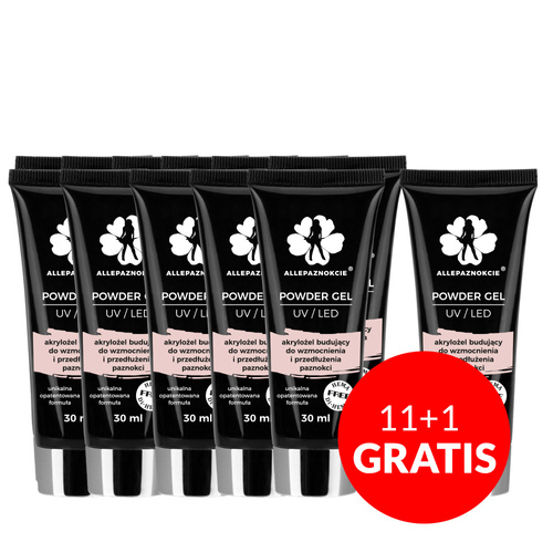 11 + 1 gratis: Allepaznokcie Acrylgel-Powder, HEMA/Di-HEMA-frei, Nude, 30 ml