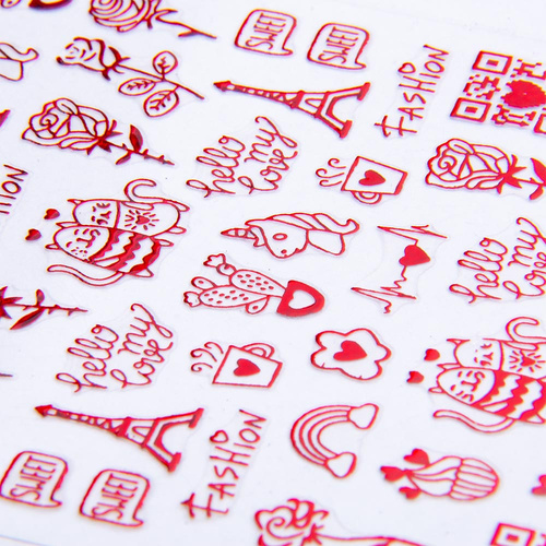Autocollants pour ongles fins et autocollants de la Saint-Valentin R401 rouges