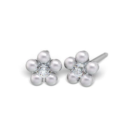 Boucles d'oreilles Studex System 75 marguerite avec diamant inoxydable marguerite blanche perle 7512-6301 2 pièces