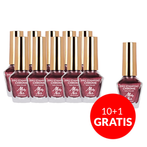 10 + 1 gratis: Molly Nails PRO Stamping Red Chrome Nr. 10, 10 ml, Lack für Stempel und Stamping