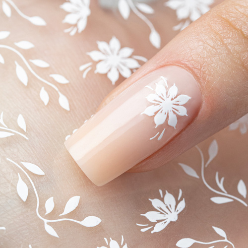 Thin, self-adhesive flower nail stickers SO-281, white
