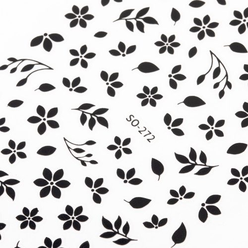 Adhesivos para uñas finos y autoadhesivos con motivos florales SO-272, negros