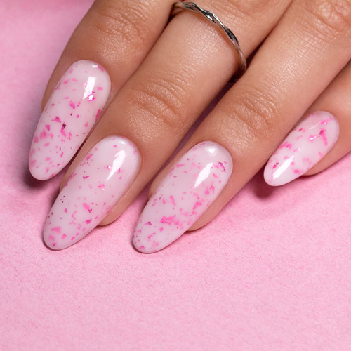 10 + 1 gratis Milchfarbene Kautschukbasis „Flakes Rubber Base Milk&Pink“ von MollyLac, HEMA-frei, 10 Gramm