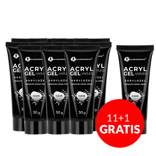 11 + 1 gratis Acrylgel Allepaznokcie HEMA/Di-HEMA Free Clear 30 g