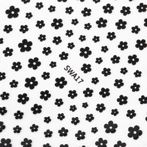 Autocollants pour ongles fins, fleurs, SWA17, noirs