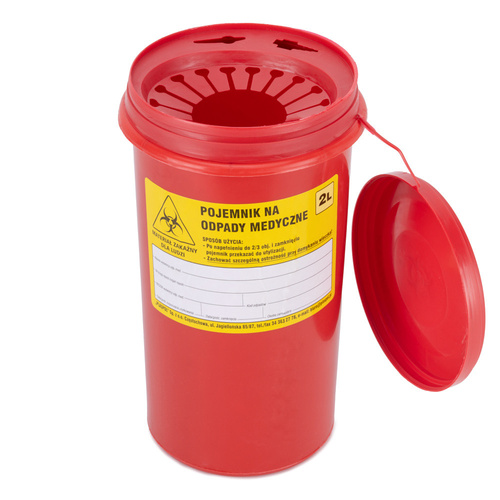 Red 2-liter medical waste container