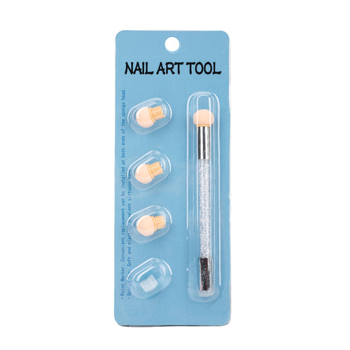 Pincel de doble cara con esponja para ombré y nail art, con estampador y pedrería, color blanco