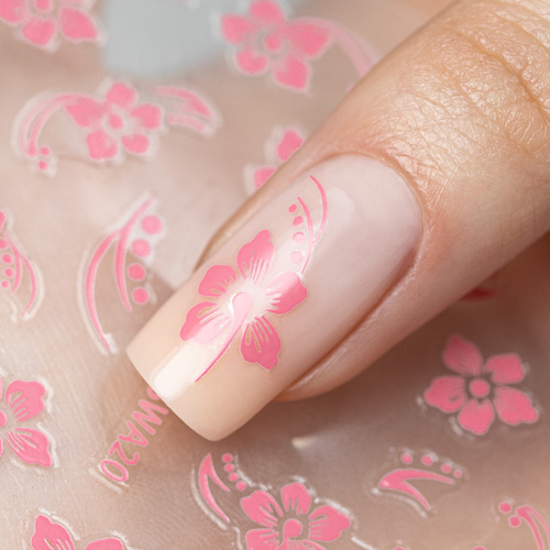 Dünne, selbstklebende Nagelsticker mit Blumenmotiven SWA20, hellrosa