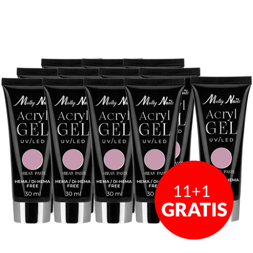 11+1 gratis Acrylgel Polygel Aufbau-Gel für Nagelverlängerungen AcrylGel Molly Nails HEMA/Di-HEMA-frei Bean Paste 30 ml