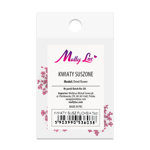 Suszone kwiaty do zdobień paznokci MollyLac Fuchsia 5szt