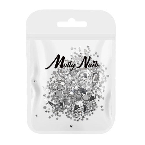 Ozdoby do paznokci MollyNails cyrkonie srebrne mix 150 szt