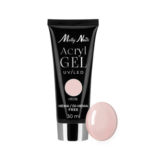 Gel acrylique Polygel pour extension des ongles AcrylGel Molly Nails sans HEMA/Di-HEMA, teinte Nude, 30 ml