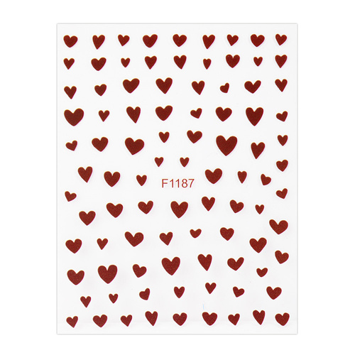 Adhesivos para uñas finos y autoadhesivos con forma de corazones F1187 rojos 