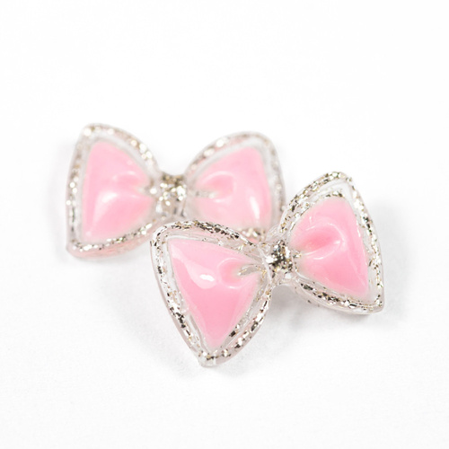 Adornos para uñas: lazos 3D rosa y plateados, 20 unidades