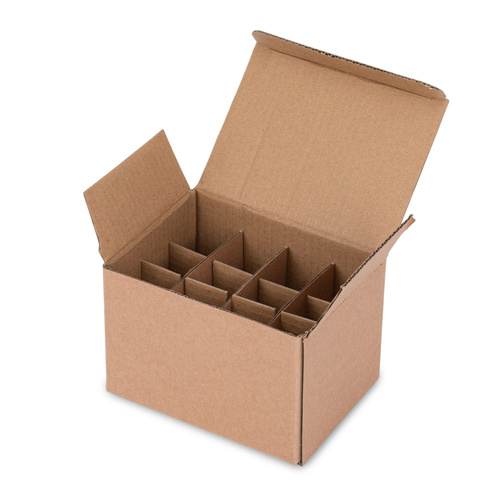 Caja de cartón protectora con estructura de rejilla para 12 frascos de cosméticos, de color marrón
