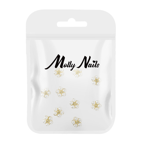 Прикраси для нігтів — перлинні квіточки 3D Molly Nails № 3, 10 шт.
