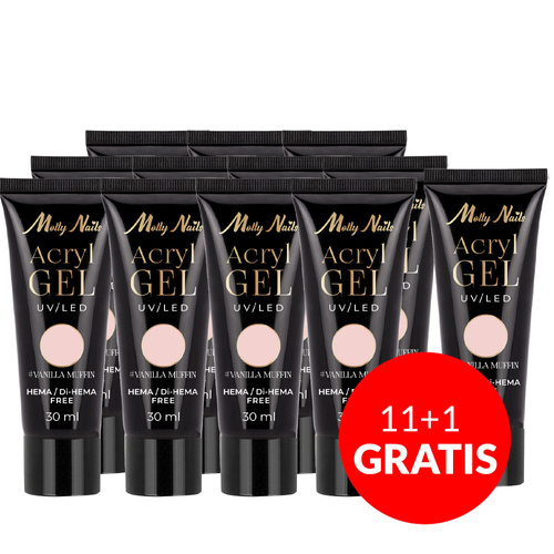11+1 free Polygel acrylic gel for extension AcrylGel Molly Nails HEMA/Di-HEMA Free Vanilla Muffin 30 ml