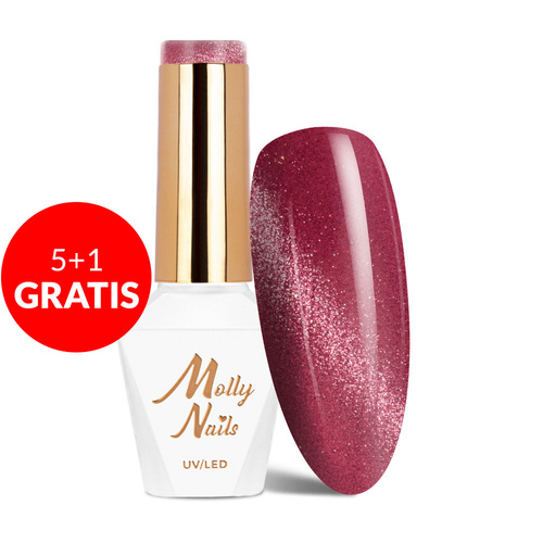5+1gratis Magnetyczny lakier hybrydowy z efektem kociego oka Cat Eye Crystal Water MollyNails HEMA/Di-HEMA Free 8g Nr 166