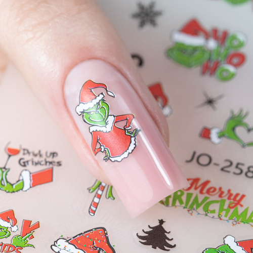 Naklejki do paznokci samoprzylepne świąteczne grinch Molly Nails JO-2580
