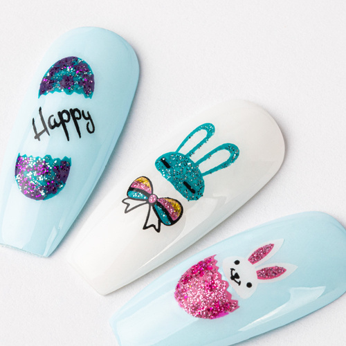 Autocollants 3D pour ongles pailletés de Pâques BLE 1051D