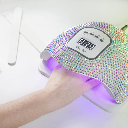 Lampe à ongles LED/UV 150 W Molly Nails pour vernis hybrides, gels et acrylogels, avec strass crystal silver holo X5 MAX