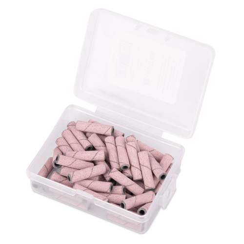 Cappucci per manicure e pedicure, mandrini, inserti abrasivi, cilindro lungo 3 mm, grana 240, rosa, 50 pezzi
