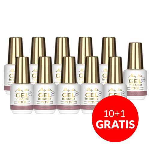10 + 1 gratis: Gel de construcción en botella con pincel Gel in Bottle Molly Nails Pro Salon Biscotti HEMA/Di-HEMA Free 15 g